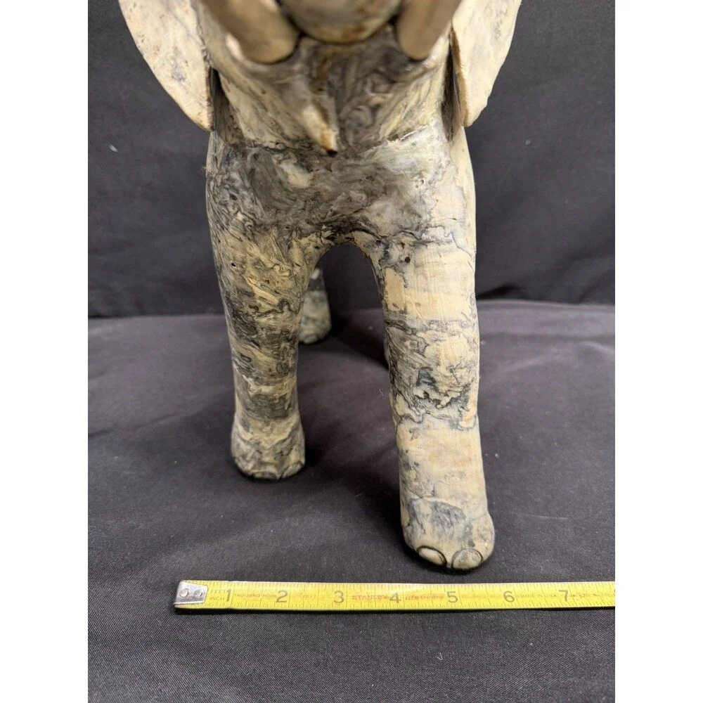 Large Carved Elephant made from Crushed Oyster Shells trunk up Vintage 15” tall